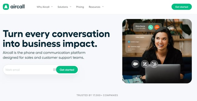 Screenshot of Aircall website