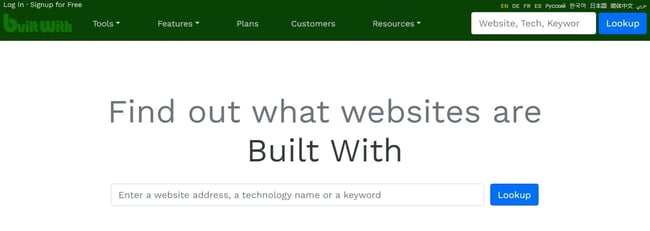 Screenshot of BuiltWith website