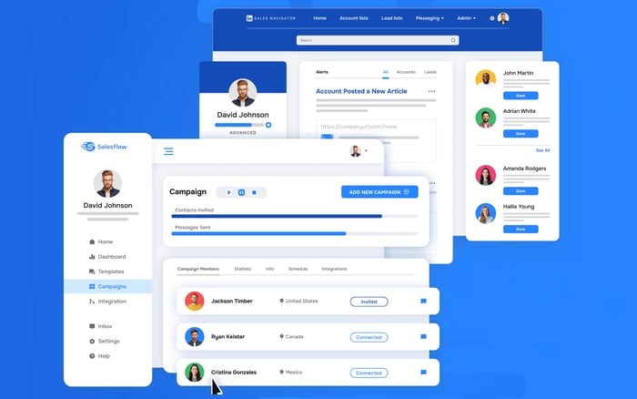 Graphic showing LinkedIn campaigns in Salesflow