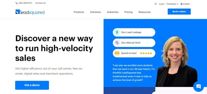 Screenshot of the LeadSquared website