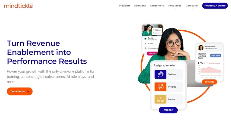 Screenshot of Mindtickle website homepage