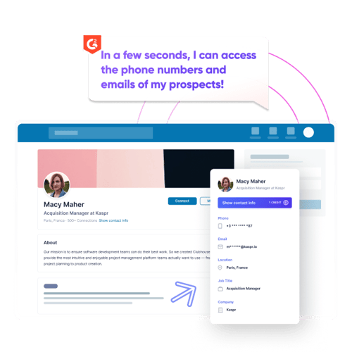 Graphic of Kaspr Chrome Extension and G2 quote