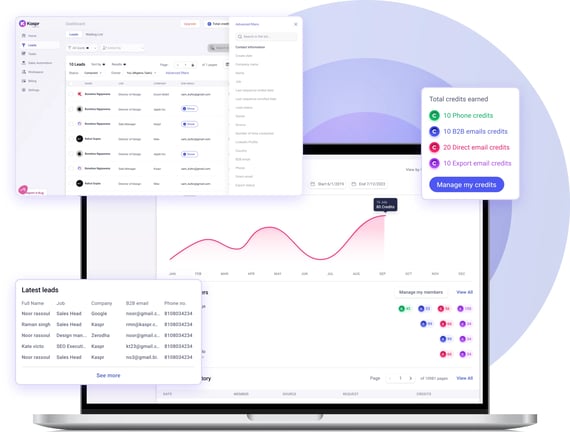 Application Web de Kaspr pour la gestion des leads et des données