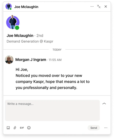 Graphic of InMail congratulating prospect on new role