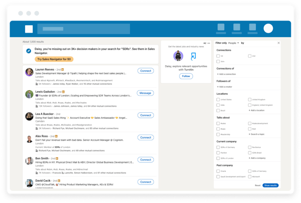 Screenshot of LinkedIn’s people search function