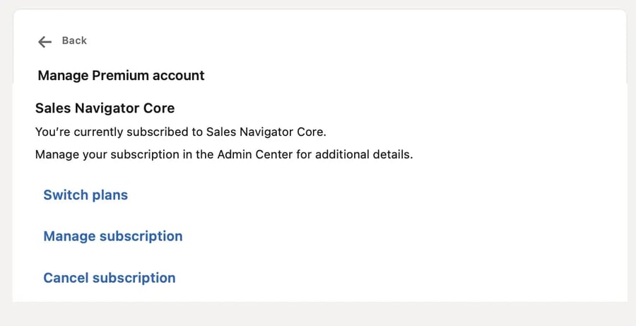 Screenshot of cancel button in Sales Nav