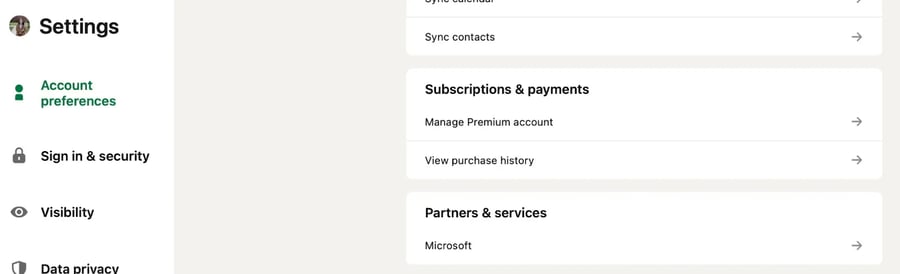 Screenshot of account preferences in Sales Nav
