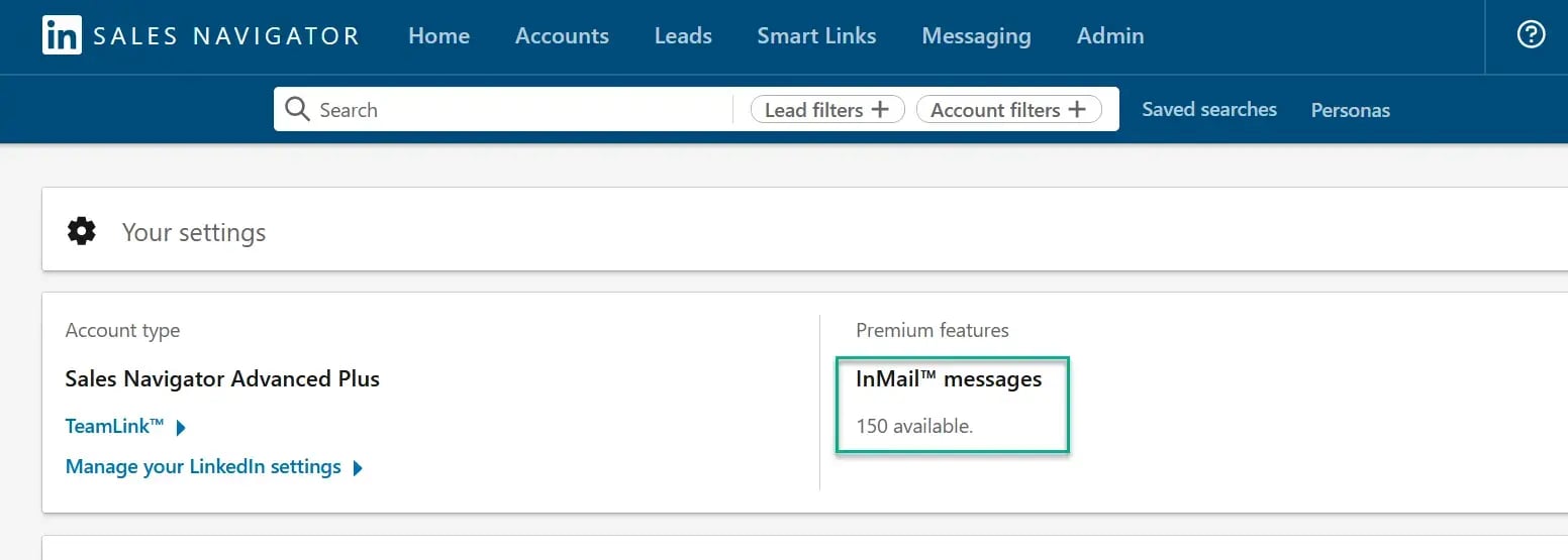 Screenshot of Sales Navigator InMail allowance