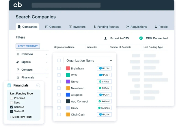 Screenshot of the Crunchbase web app