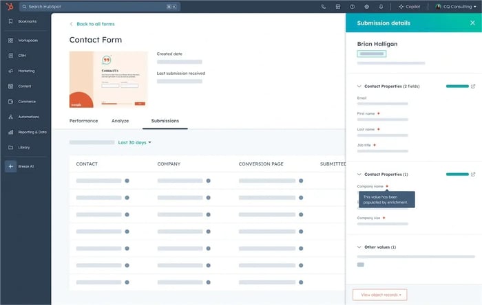 Screenshot of HubSpot Form Shortening
