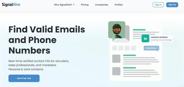 Screenshot of SignalHire website