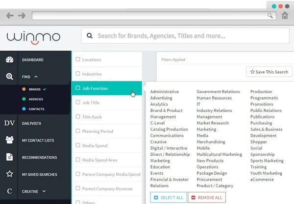 Screenshot of the Winmo platform with features