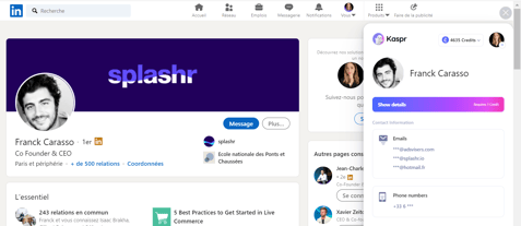 Kaspr on LinkedIn Widget Kaspr