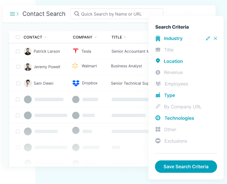Screenshot of UpLead dashboard with contact search feature